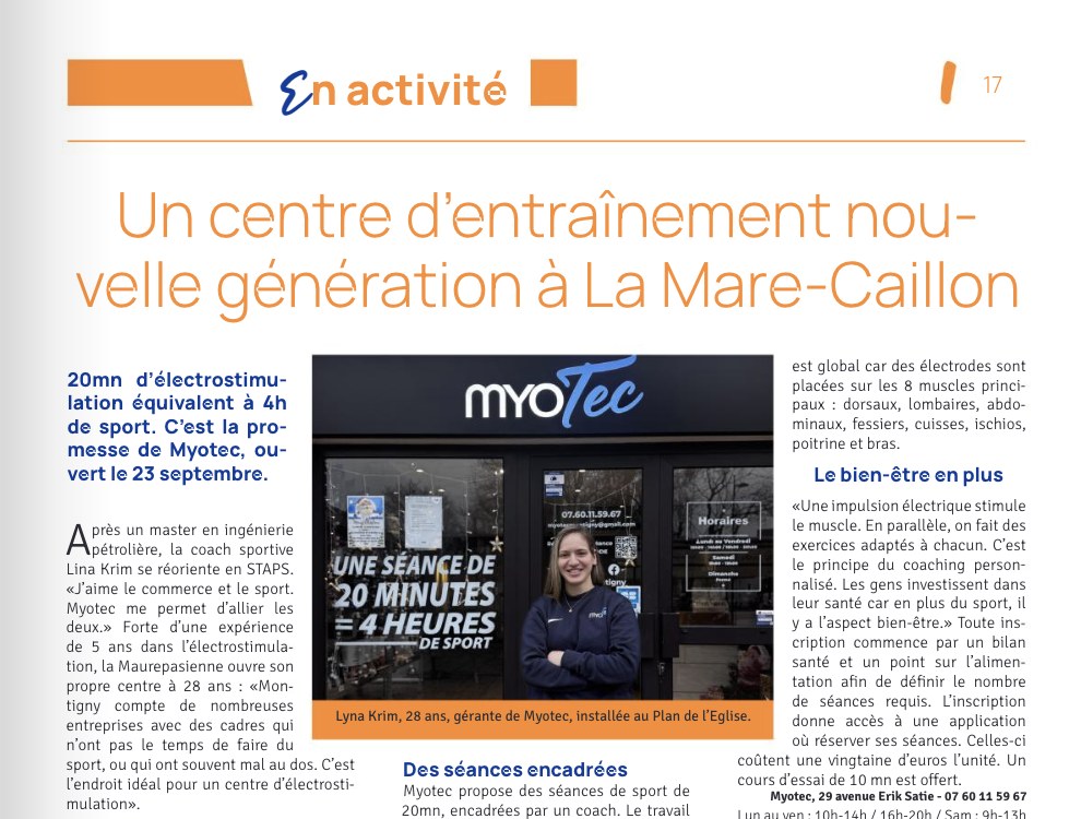 Article de presse sur l'ouverture du studio Myotec de Montigny-le-Bretonneux
